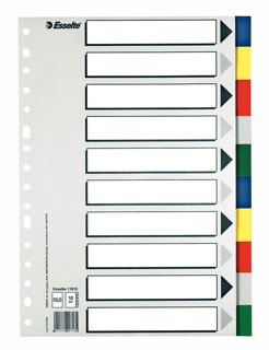 Separador Esselte 10 pestañas multicolor índice b/n folio