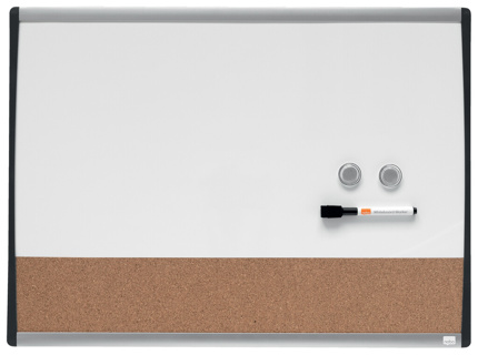 Pizarra blanca magnética con tablero de anuncios de corcho Nobo 585x430mm.